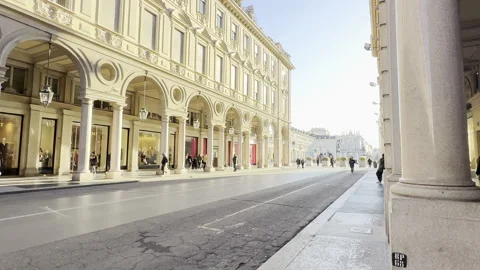 Torino (Turin), Italy: Via Roma historic city center on a sunny afternoon Stock Footage