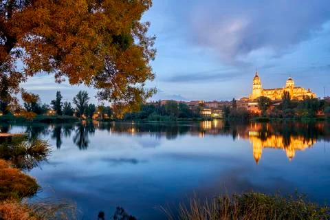 Tormes river at evening Stock Photos