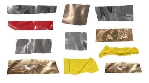 Torn adhesive tape elements are isolated on white background to yield clean.. Stock Photos
