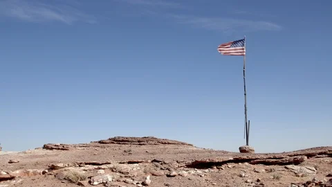 Torn American Flag in Windy Desert Wide 4k Video stock 126886664