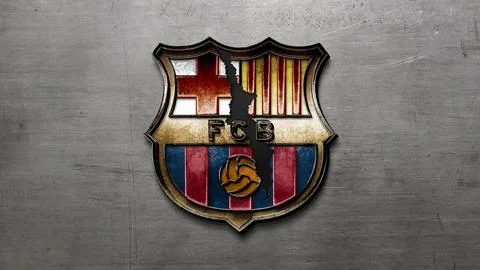 Torn and broken steel version of the FC Barcelona football club logo - 4k h.. Stock-Fotos