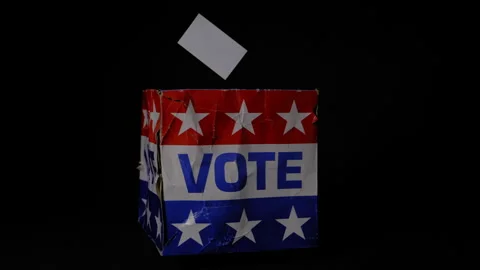TORN UP BALLOT BOX WITH BLANK VOTE HANGING ABOVE.  4K, NO PEOPLE. Stock Footage 262491530