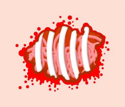 Torn belly wound. Zombie Bite Ribs and internal organs, intestines. vector il Stock Illustration