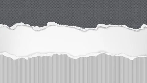 Torn of black with dots and lined grey paper strips, piece are on white Stock Illustration