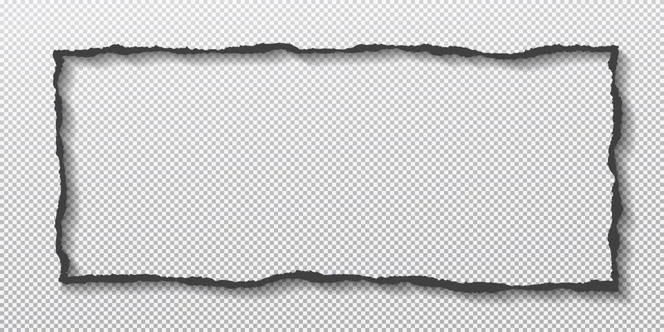 Torn black paper frame with soft shadow is on squared background. Vector Stock Illustration