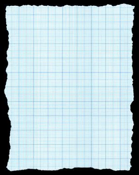 Torn blue graph paper isolated on a black background. Fotos Stock