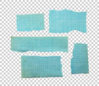 Torn blue grid notebook paper scraps with transparent background 库存照片