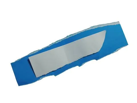 Torn blue paper with white rectangle cutout isolated on black 스톡 일러스트