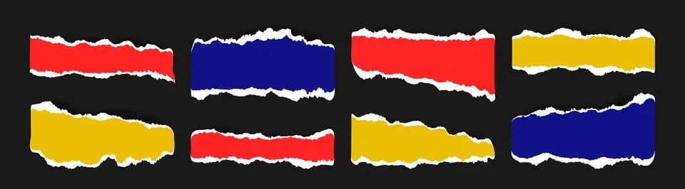 Torn bright paper sheet vector set for collage. Vibrant ripped jagged piece.. Stock Illustration