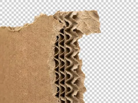 Torn brown cardboard sheet with visible corrugated texture isolated on tran.. Stock Photos