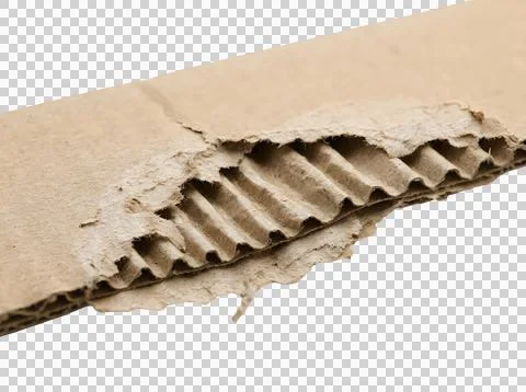 Torn brown cardboard texture showing corrugated layers isolated on transpar.. Stock Photos