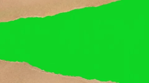 Torn brown craft paper horizontal rip revealing animated on green screen gives Stockbeeldmateriaal 335209703