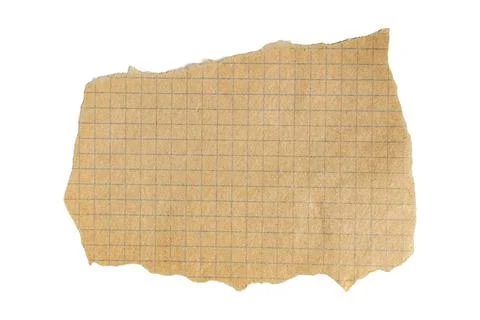 Torn brown graph paper sheet with rough edges and square grid Stock Photos
