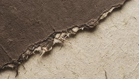 Torn brown paper on beige background. Stock Illustration