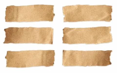 Torn brown paper sheet set on isolated white background Stock Photos