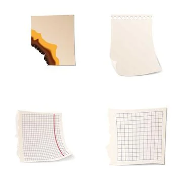 Torn burnt blank graph paper notes set Stock Illustration