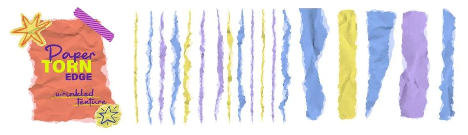 Torn cardboard rip edge effect on white recycled texture. Vector tattered set of Stock Illustration