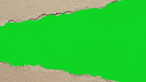 Torn cardboard texture horizontal rip revealing animated on green screen gives Stock Footage 335209718