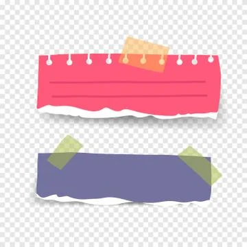 Torn colored notebook leaves hanging on wall. Stock Illustration