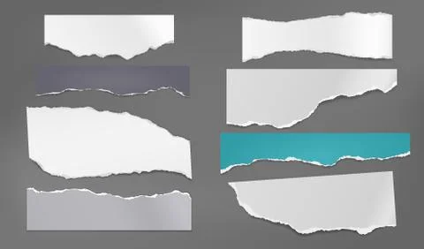 Torn of colorful and white note, notebook paper strips and pieces stuck on dark Stock Illustration