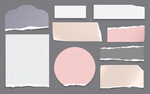 Torn of colorful note, notebook paper strips, pieces stuck with sticky tape on Stock Illustration