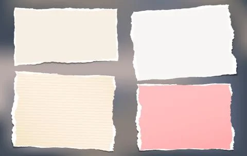 Torn colorful note, notebook paper pieces for text stuck on brown background Stock Illustration