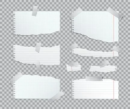 Torn copybook paper sheets with adhesive tape. Vector illustration. Stockillustratie