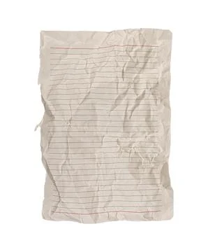 Torn Crumpled Lined Paper with Red Line on White Background for Study Stock Photos