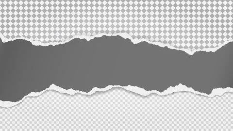 Torn of dark grey paper strip is on transparent, squared background for text Stock Illustration