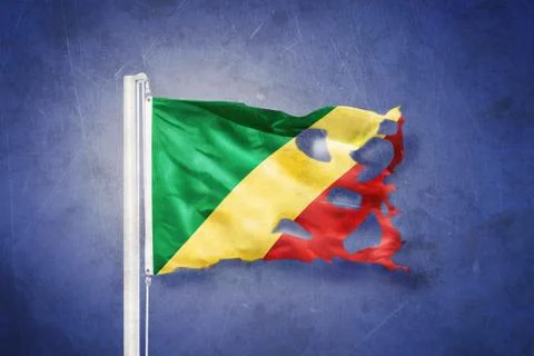 Torn flag Republic of the Congo flying against grunge background Stock Illustration