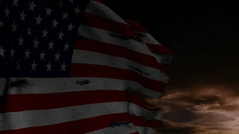 Torn flag of USA on dark clouds background Stock Footage 125949721
