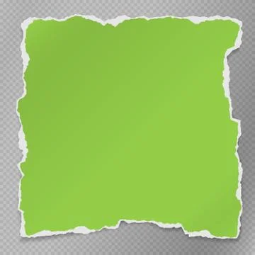 Torn of green note, notebook paper piece stuck on grey squared background Stock Illustration