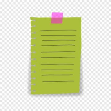 Torn green notebook sheet sticker hanging on wall. Stock Illustration
