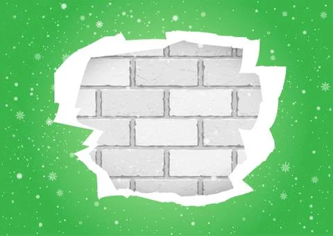 Torn green wallpapers brick wall Stock Illustration