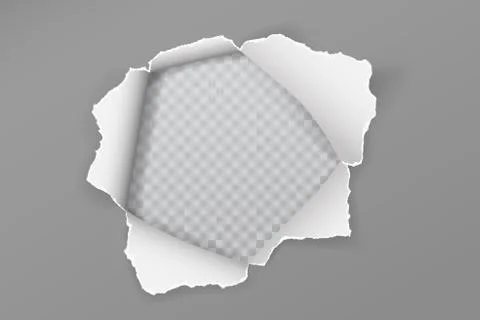 Torn grey paper hole with soft shadow, frame for text is on white squared Stock Illustration
