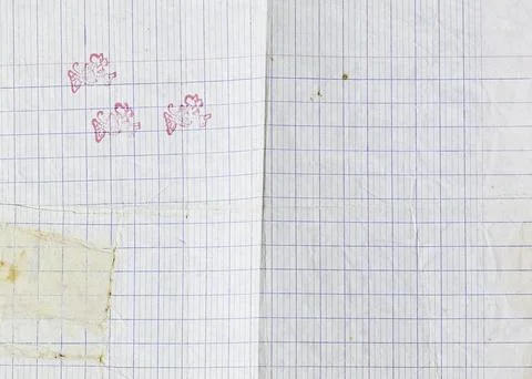 Torn Grid Notebook Paper With Red Stamps And Tape Texture For Background Stock Photos