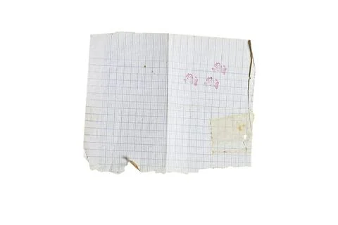 Torn Grid Notebook Paper With Red Stamps And Tape Texture For Background Stock Photos