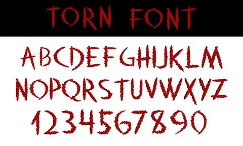 TORN. Hand written display red font calligraphy. ABC. Scratched decorative Stock Illustration