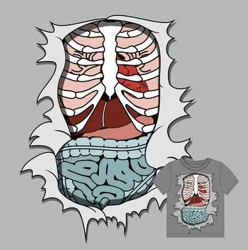 Torn hole with human viscera inside. Stock Illustration