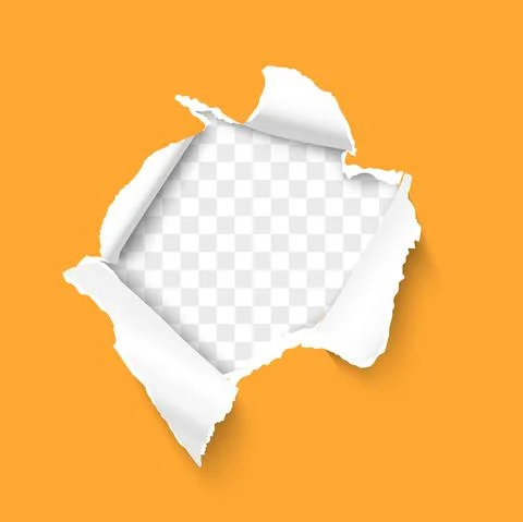 Torn hole in paper sheet on a transparent background Stock Illustration