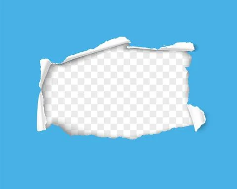 Torn hole in paper sheet on a transparent background Stock Illustration