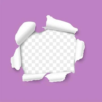 Torn hole in paper sheet on a transparent background Stock Illustration