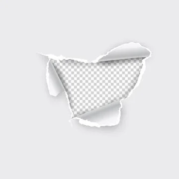 Torn hole in paper on transparent background. Vector illustration. Stock Illustration