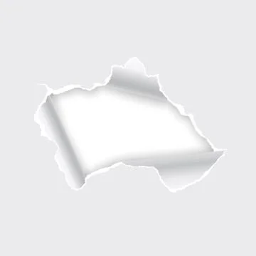 Torn hole in paper on white background. Vector illustration. Stock Illustration