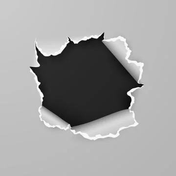 Torn hole in sheet of paper with black background with space for text. Vector Stock Illustration