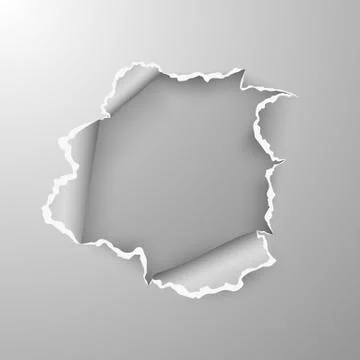 Torn hole in sheet of paper on transparent background with space for text. Ve Stock Illustration