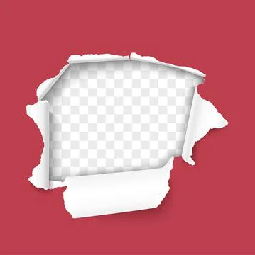 Torn hole in the sheet of red paper Stock Illustration