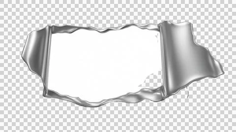 Torn hole on transparent background, ripped silver or chrome metal sheet wi.. Stock Illustration