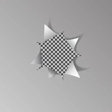Torn hole in white sheet of paper on transparent background Stock Illustration