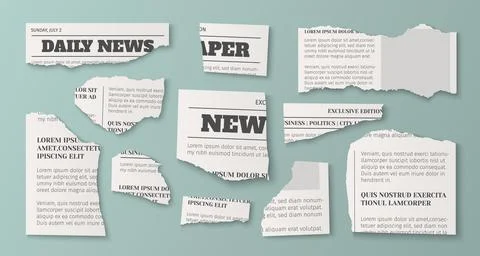 Torn newspaper fragments Stock Illustration